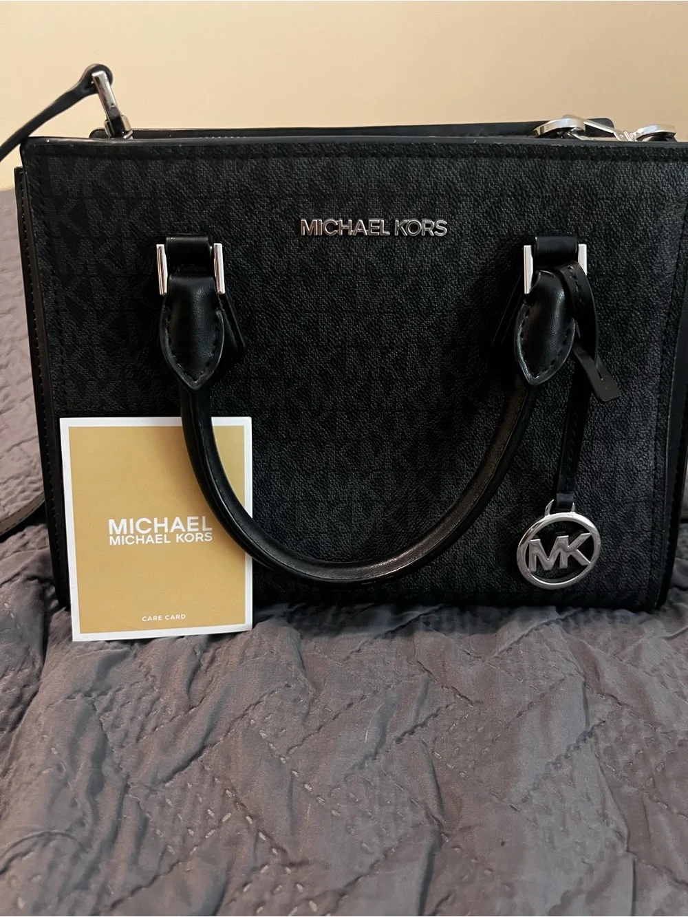 Michael Kors Black Logo MK Charm Satchel